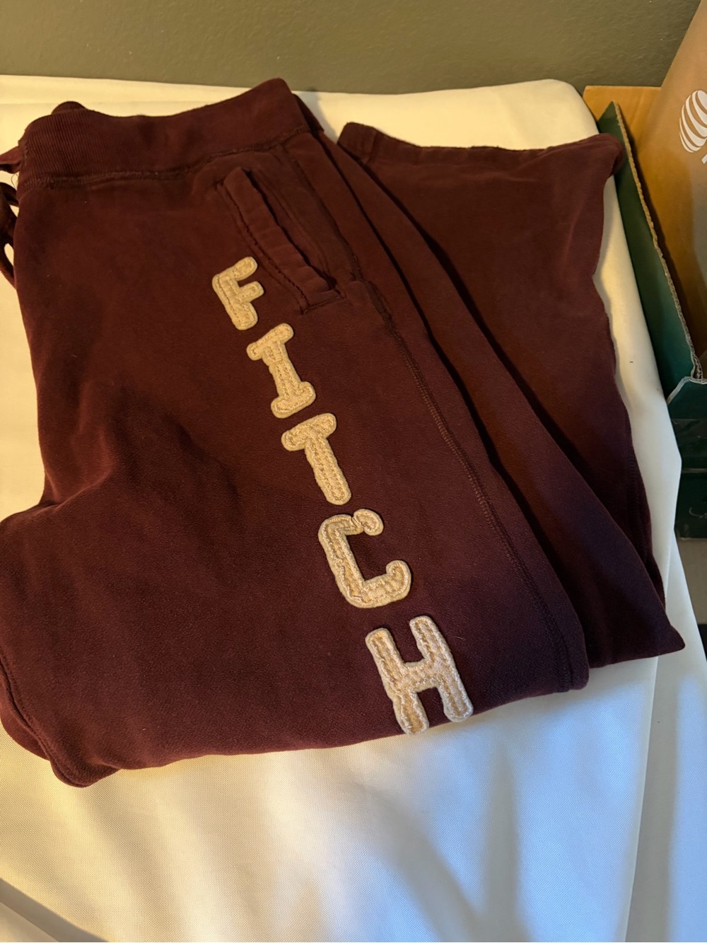 Abercrombie & Fitch Maroon Joggers with Cream Logo
